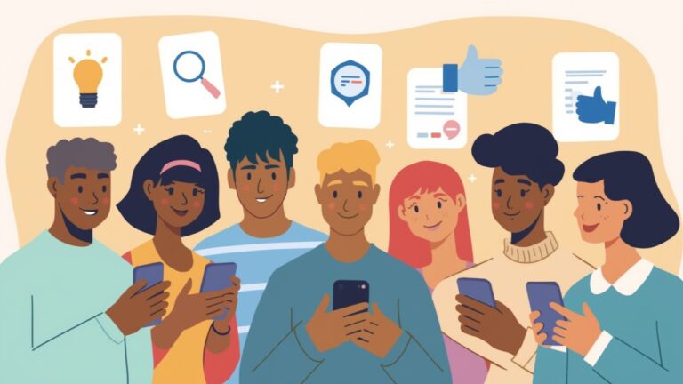 Imagen en la que aparecen varios jóvenes usando sus dispositivos digitales