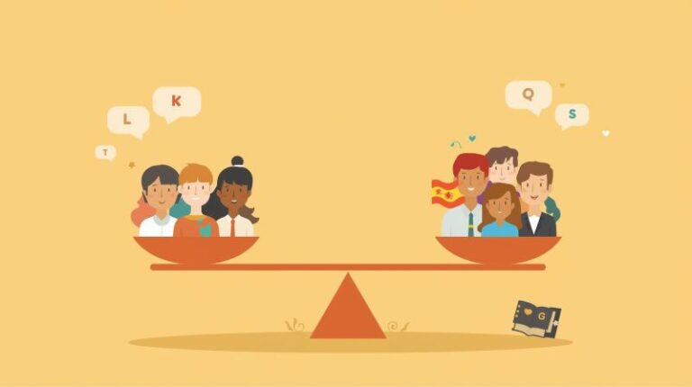 Imagen decorativa en el que se ve una balanza con niños y niñas en uno y otro extremo